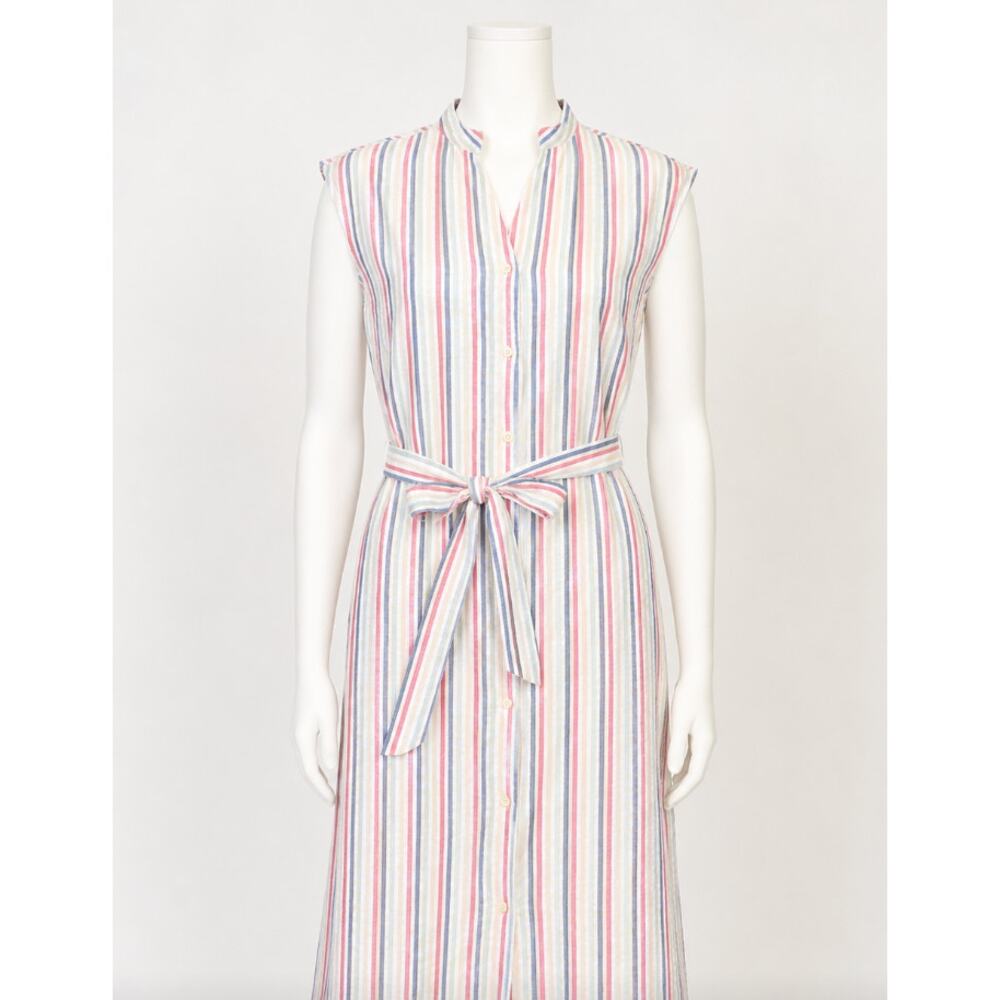 NWT Loft Outlet Sleeveless Seersucker Stripe Midi Shirtdress with Waist Tie L